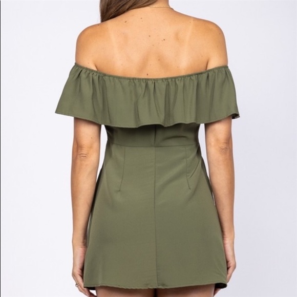 Off shoulder ruffle button front summer cute fitted mini dress- 1 sz. large left - Picture 4 of 4